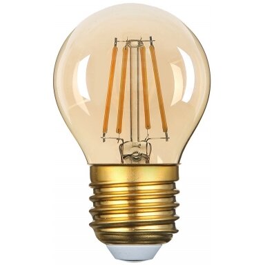 LED lemputė E27 G45 4W, dimeriuojama, auksinė, šilta balta šviesa