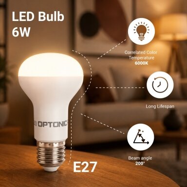 LED lemputė E27 R63 6W, šalta balta šviesa
