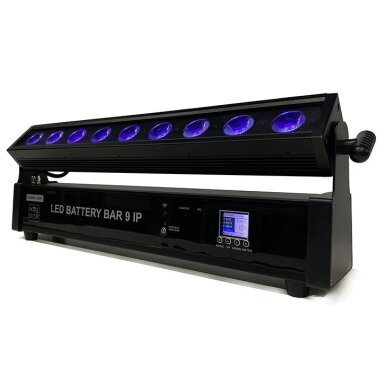 LED linijinis prožektorius, 9x10W, RGBA UV, su baterija, nuotolinis valdymas, vandeniui atsparus, 6in1