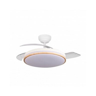 LED lubų šviestuvas/ventiliatorius, 30W, CCT šviesa, baltas/medis, nuotolinis valdymas