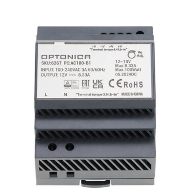 LED maitinimo šaltinis, 100W, 12V, 8.33A, plonas, DIN