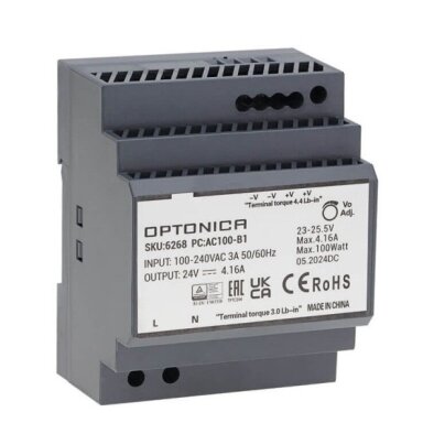 LED maitinimo šaltinis, 100W, 24V, 4.16A, plonas, DIN