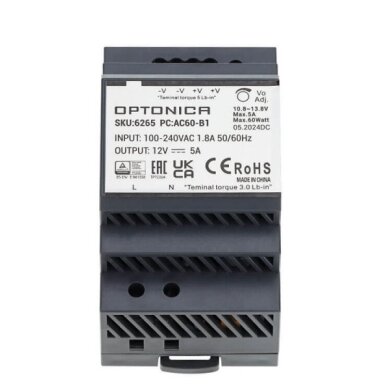 LED maitinimo šaltinis, 60W, 12V, 5A, plonas, DIN