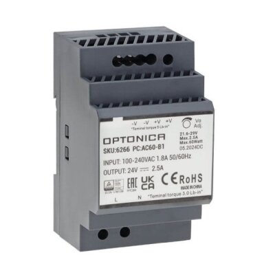 LED maitinimo šaltinis, 60W, 24V, 2.5A, plonas, DIN