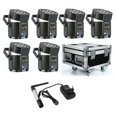 LED PAR Light, 9x10W, 90W, RGBW, RGBA UV, Charging Case, Wireless Transmitter, 6in1