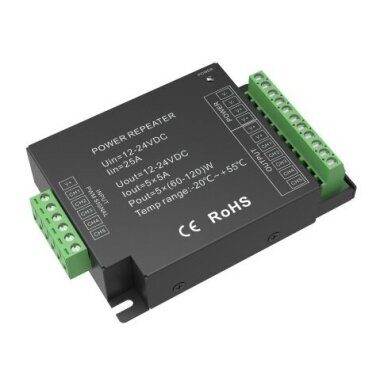 LED Constant Voltage Power Repeater, 12-24V, 5A/Ch, 5 Channels