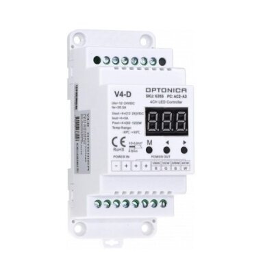LED pastovios įtampos maitinimo valdiklis, 12-24V, 5A/kan., 4 kanalai