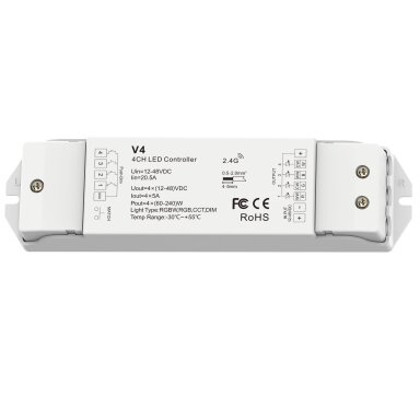 LED pastovios įtampos maitinimo valdiklis, 12-36V, 5A/kan., 4 kanalai, nuotolinis valdymas