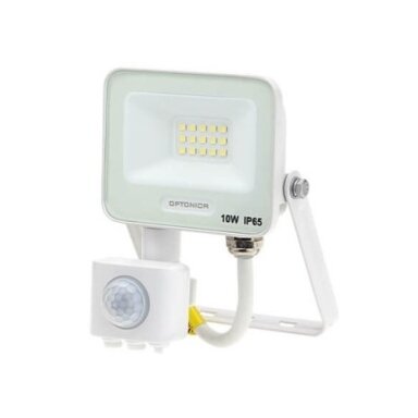 LED prožektorius, baltas, PIR jutiklis, 10W, 120°, neutrali balta šviesa