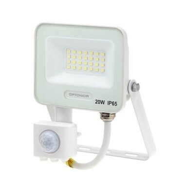LED prožektorius, baltas, PIR jutiklis, 20W, 120°, šalta balta šviesa