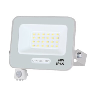 LED prožektorius, baltas, PIR jutiklis, 20W, 120°, šilta balta šviesa
