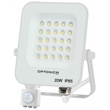 LED prožektorius, baltas, PIR jutiklis, 20W, neutrali balta šviesa