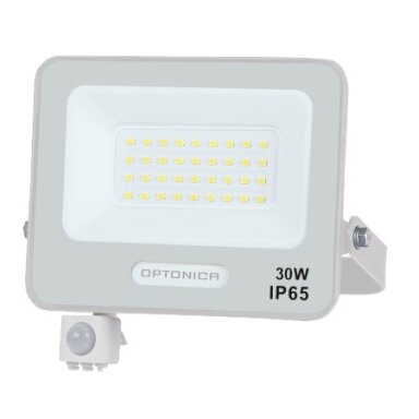 LED prožektorius, baltas, PIR jutiklis, 30W, 120°, šalta balta šviesa