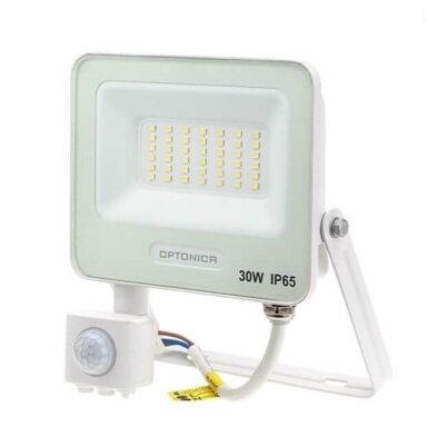 LED prožektorius, baltas, PIR jutiklis, 30W, 120°, šilta balta šviesa