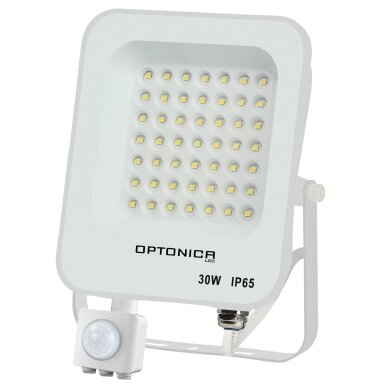 LED prožektorius, baltas, PIR jutiklis, 30W, šilta balta šviesa