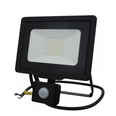 LED prožektorius, juodas, City Line, PIR jutiklis, 70cm laidas, 30W, šilta balta šviesa