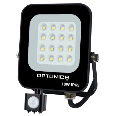 LED prožektorius, juodas, PIR jutiklis, 10W, šilta balta šviesa