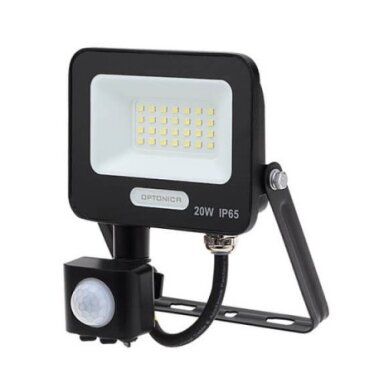LED prožektorius, juodas, PIR jutiklis, 20W, 120°, šalta balta šviesa