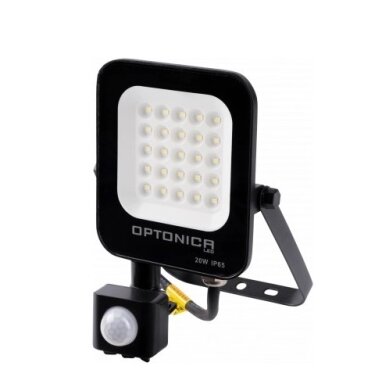LED prožektorius, juodas, PIR jutiklis, 20W, šilta balta šviesa