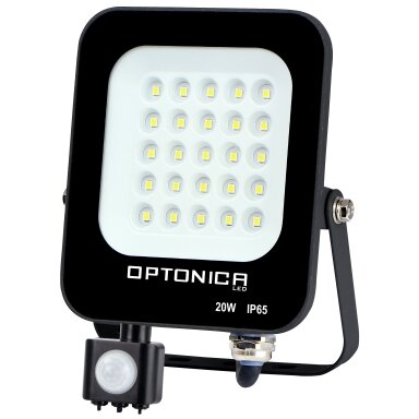 LED prožektorius, juodas, PIR jutiklis, 20W, šilta balta šviesa