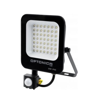 LED prožektorius, juodas, PIR jutiklis, 30W, šilta balta šviesa