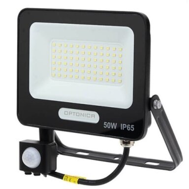 LED prožektorius, juodas, PIR jutiklis, 50W, 120°, šalta balta šviesa