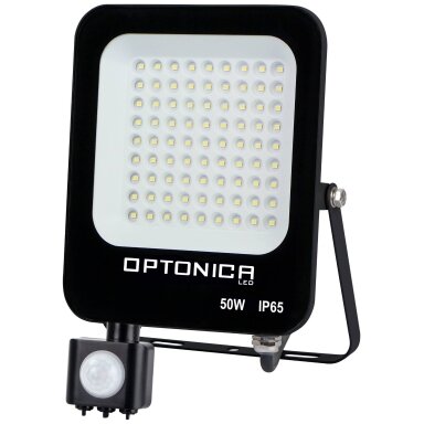 LED prožektorius, juodas, PIR jutiklis, 50W, šalta balta šviesa