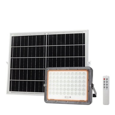 LED prožektorius, juodas, su saulės baterija, 20W, 2600Lm, šalta balta šviesa
