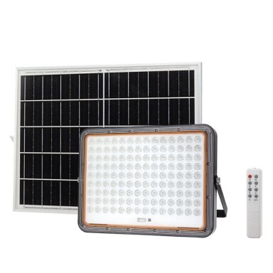 LED prožektorius, juodas, su saulės baterija, 25W, 3200Lm, šalta balta šviesa