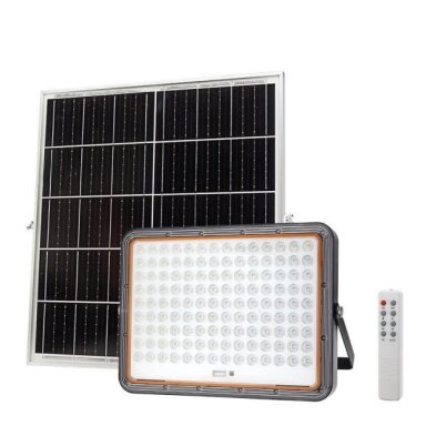 LED prožektorius, juodas, su saulės baterija, 30W, šalta balta šviesa