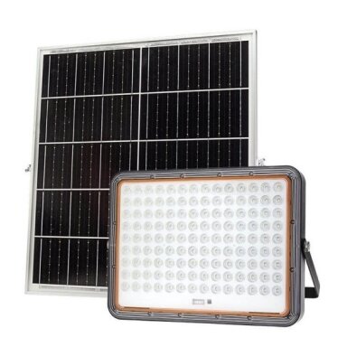 LED prožektorius, juodas, su saulės baterija, 30W, šalta balta šviesa