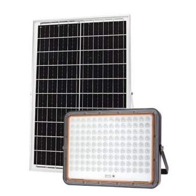 LED prožektorius, juodas, su saulės baterija, 40W, šalta balta šviesa