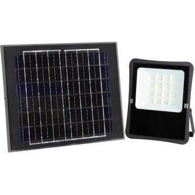 LED prožektorius, juodas, su saulės baterija, 16W, 1200Lm, šalta balta šviesa