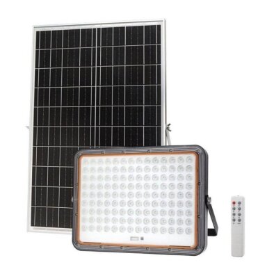 LED prožektorius, pilkas, su saulės baterija, 40W, šalta balta šviesa