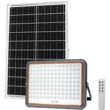 LED prožektorius, pilkas, su saulės baterija, 40W, šalta balta šviesa