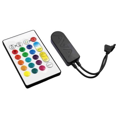 LED RGB CCT maitinimo valdiklis, 12-24V, 5 kanalai, su IR pulteliu, 24 mygtukai, Tuya
