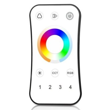 LED RGB CCT spalvos reguliavimo pultelis, 4 zonos, universalus, baltas