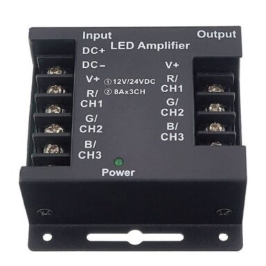 LED RGB juostos maitinimo stiprintuvas, 12/24V, 24A