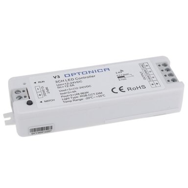 LED RGB pastovios įtampos maitinimo valdiklis, 12-24V, 4A/kan., 3 kanalai