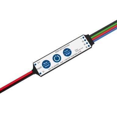 LED RGB pastovios įtampos mini maitinimo valdiklis, 12-24V, 1.5A/kan., 3 kanalai