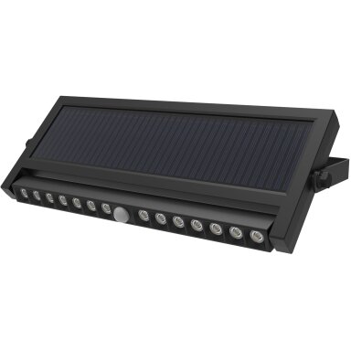 LED saulės sieninis šviestuvas, multifunkcinis, juodas, 5W, šalta balta šviesa