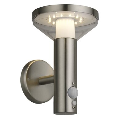 LED saulės sieninis Up šviestuvas, PIR jutiklis, poliruotas metalas, 2W, šilta balta šviesa