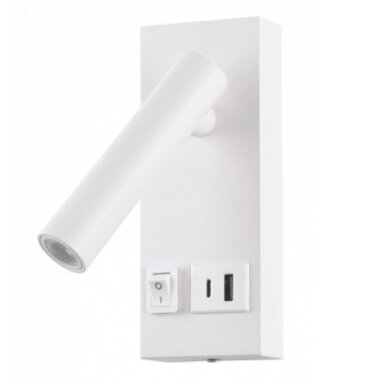 LED sieninis šviestuvas, 2W, ON/OFF jungiklis, USB, baltas, neutrali balta šviesa LED sieninis šviestuvas, 2W, ON/OFF jungiklis, USB, baltas, neutrali balta šviesa