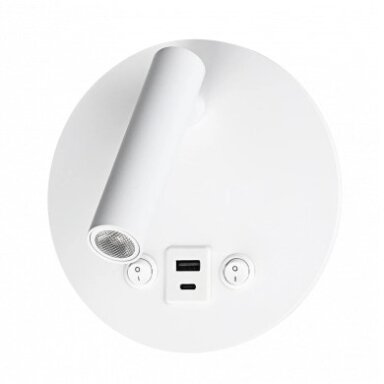 LED sieninis šviestuvas, 8W, ON/OFF jungiklis, USB, baltas, šilta balta šviesa LED sieninis šviestuvas, 8W, ON/OFF jungiklis, USB, baltas, šilta balta šviesa