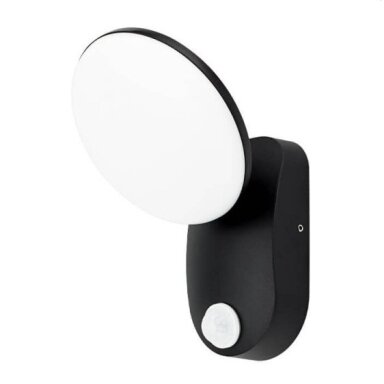 LED sieninis šviestuvas, juodas, apvalus, pasukamas, PIR jutiklis, 12W, šilta balta šviesa
