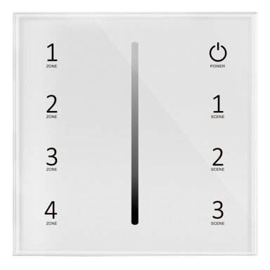 LED šviesos ryškumo reguliavimo panelė/valdiklis, 4 zonos, 3 scenos, sieninė, sensorinė, balta