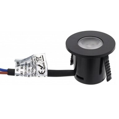 LED šviestuvas, apvalus, juodas, 1W, šilta balta šviesa