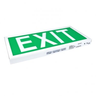LED evakuacinis šviestuvas, 3W, 3 val., paviršinis, su rodykle 3 LED evakuacinis šviestuvas, 3W, 3 val., paviršinis, su rodykle 3