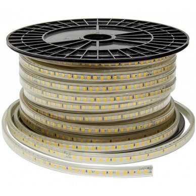 LED juosta, 10W/m, 500Lm/m, 220V, neutrali balta šviesa LED juosta, 10W/m, 500Lm/m, 220V, neutrali balta šviesa