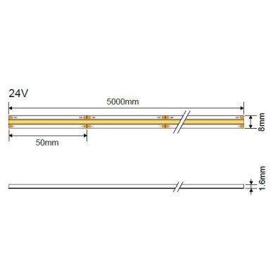 LED juosta, 10W/m, 900Lm/m, 24V, Ra90, šilta balta šviesa 5